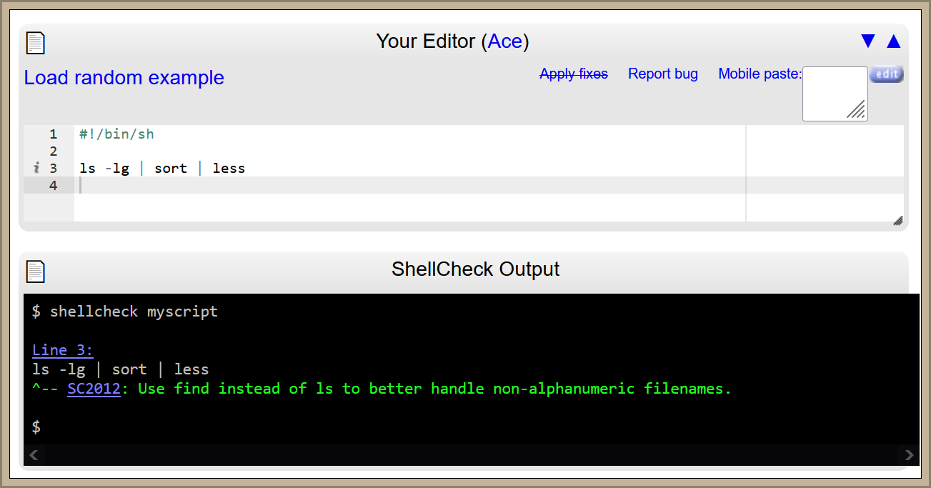 ShellCheck example