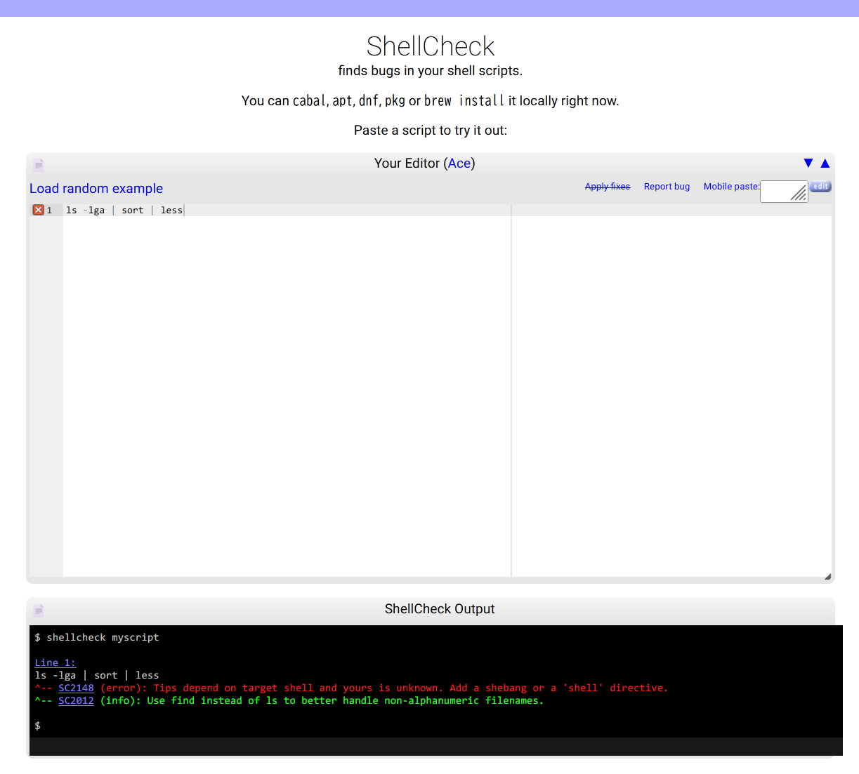 ShellCheck example