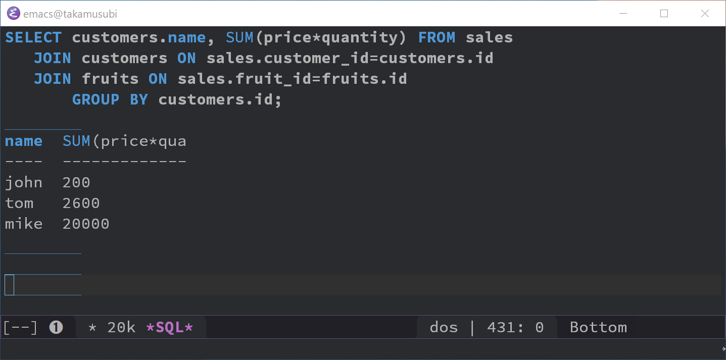 Emacs SQL mode の例